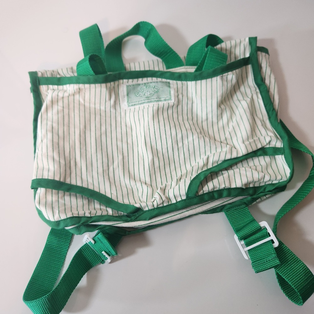 Vintage 1984 Cabbage Patch Kids Doll Carrier Backpack Green White Pinstripe